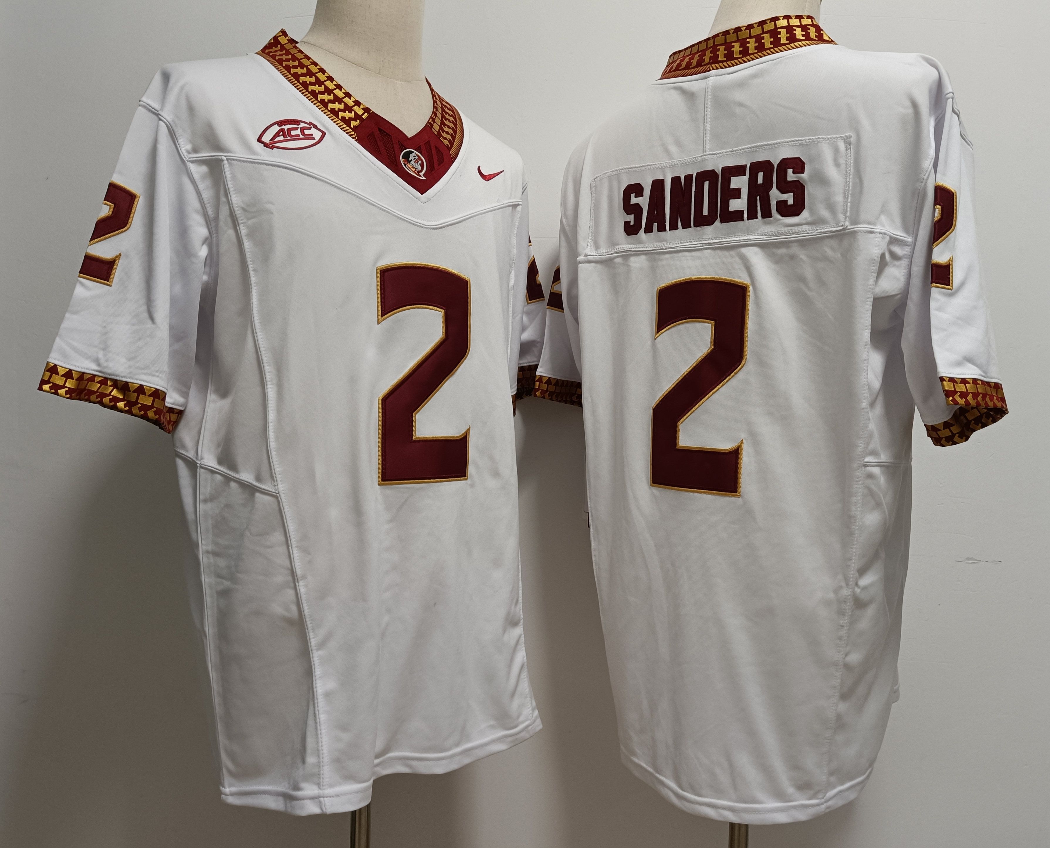 Men Florida State Seminoles FSU 2 Sanders White Nike 2025 NCAA Jersey